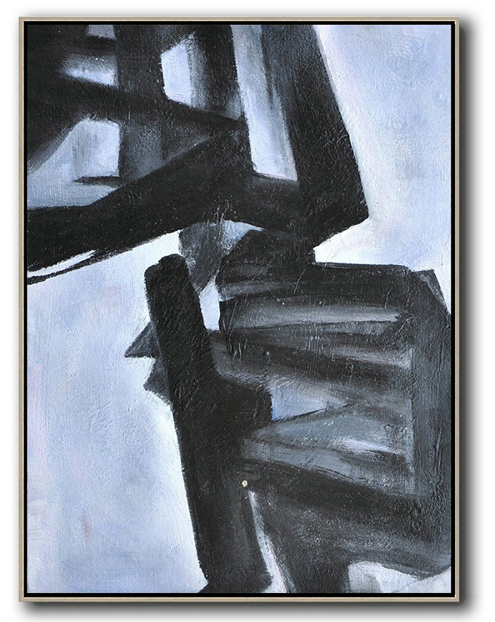 Oversized Wall Decor,Black And White Minimal Painting On Canvas - Extra Large Canvas Art,Handmade Acrylic Painting